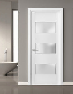 Solid French Door Frosted Glass 3 Lites | Lucia 4070 | White Silk - Home Doors