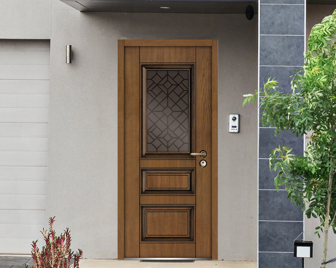 Front Exterior Pre-hung Steel Door | Ballucio 1720 | Natural Oak - 36’’ x 80’’ Right Hand Inswing - Doors