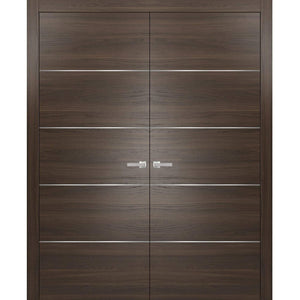 French Double Interior Doors | Planum 0020 | Chocolate Ash - Panel Pocket