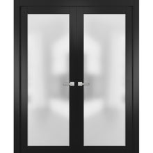 Load image into Gallery viewer, Solid French Double Doors | Frosted Glass | Planum 2102 | Black Matte