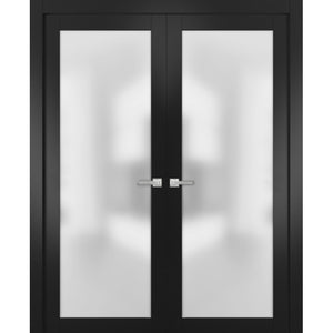 Solid French Double Doors | Frosted Glass | Planum 2102 | Black Matte