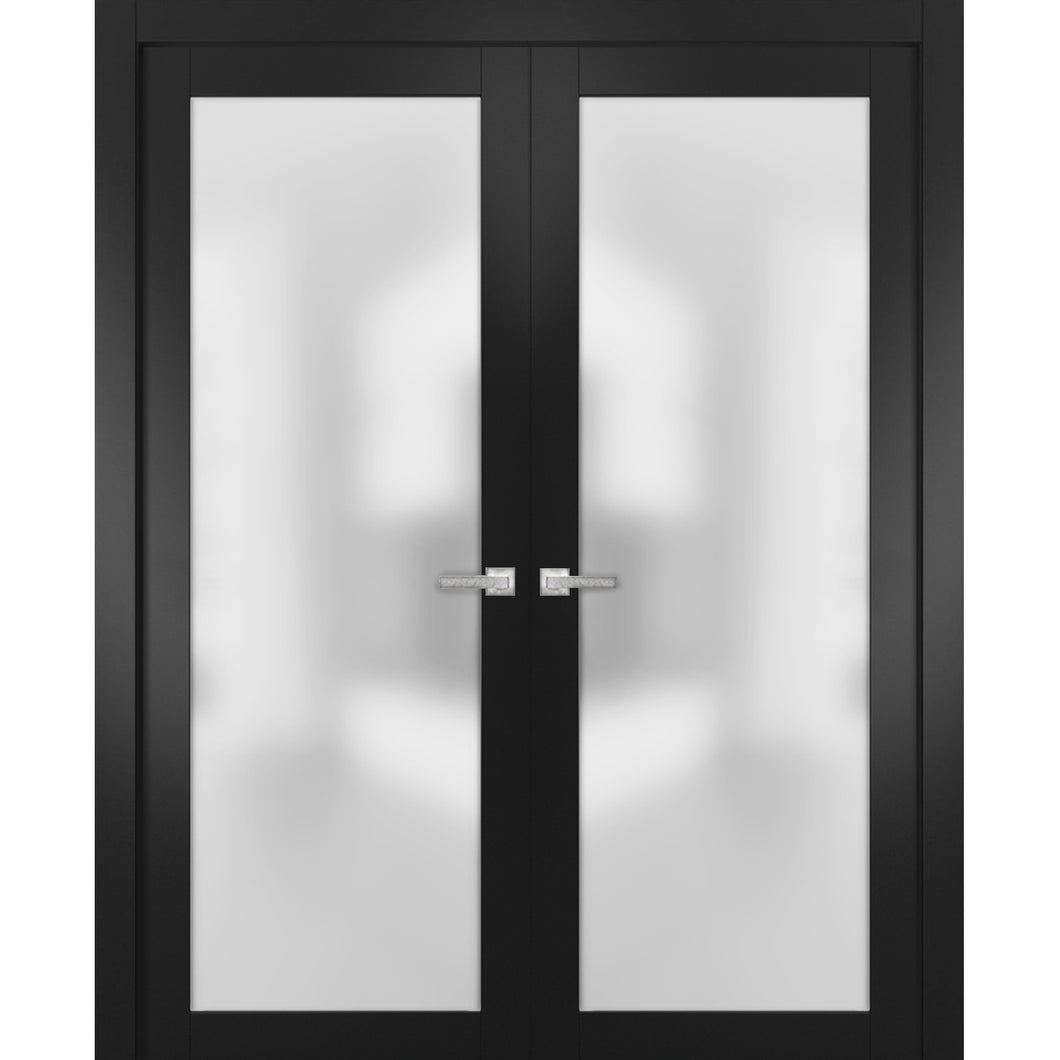 Solid French Double Doors | Frosted Glass | Planum 2102 | Black Matte