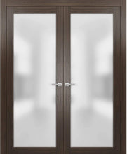 Load image into Gallery viewer, Solid French Double Doors Frosted Glass | Planum 2102 | Chocolate Ash - 6 ft Railing) 36’’x80’’ (2* 18x80) - Home