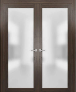 Solid French Double Doors Frosted Glass | Planum 2102 | Chocolate Ash - 6 ft Railing) 36’’x80’’ (2* 18x80) - Home