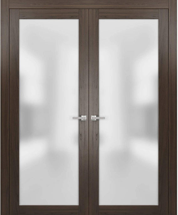 Solid French Double Doors Frosted Glass | Planum 2102 | Chocolate Ash - 6 ft Railing) 36’’x80’’ (2* 18x80) - Home