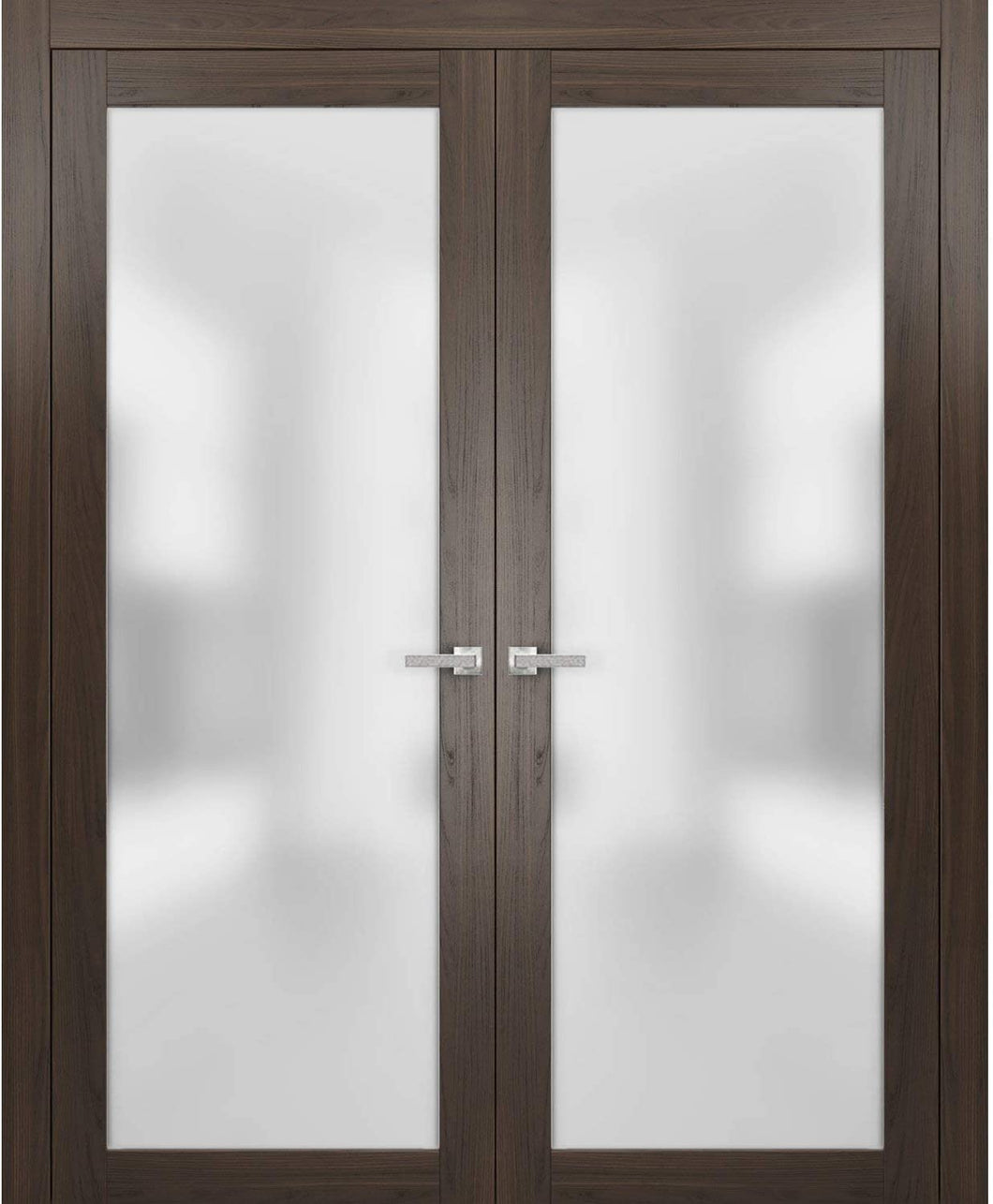 Solid French Double Doors Frosted Glass | Planum 2102 | Chocolate Ash - 6 ft Railing) 36’’x80’’ (2* 18x80) - Home