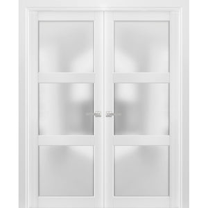 French Double Panel Lite Doors | Lucia 2552 | White Silk - Butterfly Hinges) 36’’ x 80’’ (2* 18x80)