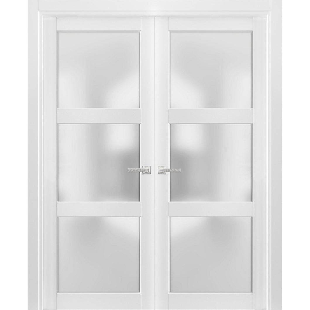 French Double Panel Lite Doors | Lucia 2552 | White Silk - Butterfly Hinges) 36’’ x 80’’ (2* 18x80)