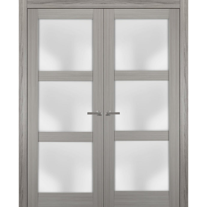 Solid French Double Doors Frosted Glass | Lucia 2552 | Grey Ash