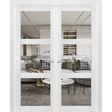 Load image into Gallery viewer, Solid French Double Panel Lite Doors Clear Glass | Lucia 2555 | White Silk