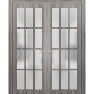 Solid French Double Doors Frosted Glass 12 Lites | Felicia 3312 | Ginger Ash Grey