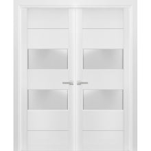 Load image into Gallery viewer, Solid French Double Doors Frosted Glass Lucia 4010 | White Silk - Butterfly Hinges) 36’’ x 80’’ (2* 18x80) - Home