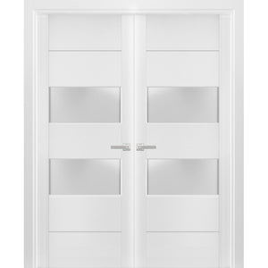 Solid French Double Doors Frosted Glass Lucia 4010 | White Silk - Butterfly Hinges) 36’’ x 80’’ (2* 18x80) - Home