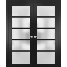 Load image into Gallery viewer, Solid French Double Doors Frosted Glass | Quadro 4002 | Matte Black