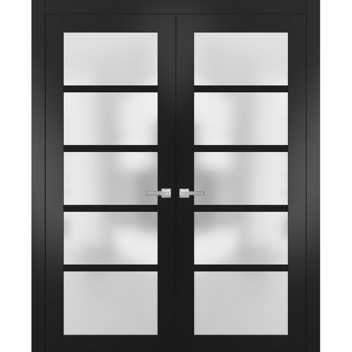Solid French Double Doors Frosted Glass | Quadro 4002 | Matte Black