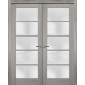 Solid French Double Doors Frosted Glass | Quadro 4002 | Grey Ash