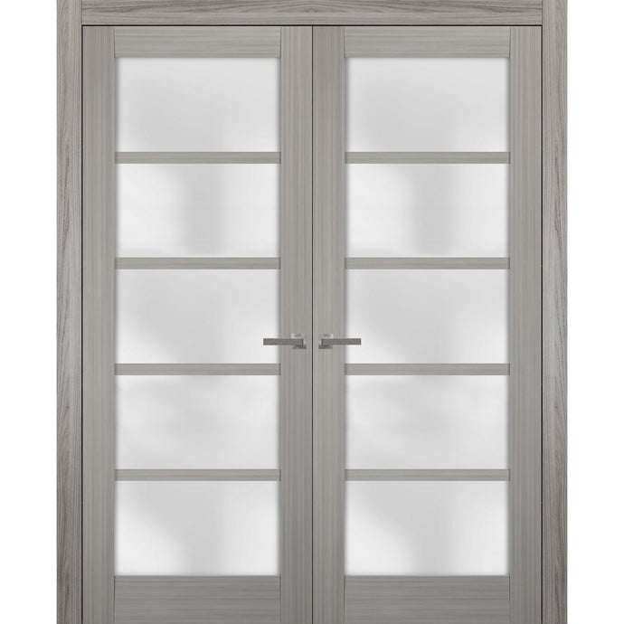 Solid French Double Doors Frosted Glass | Quadro 4002 | Grey Ash
