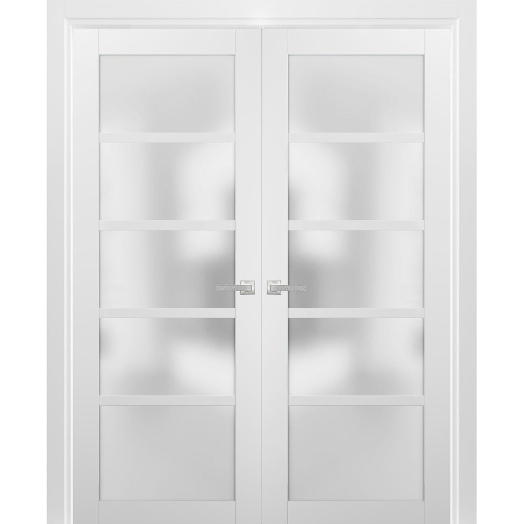 French Double Panel Doors Frosted Glass | Quadro 4002 | White Silk