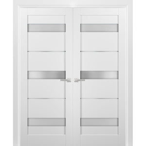 French Double Panel Lite Doors | Quadro 4055 | White Silk