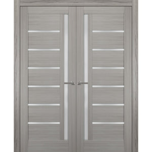 Solid French Double Doors Frosted Glass | Quadro 4088 | Grey Ash