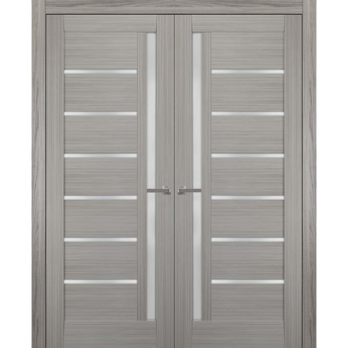 Solid French Double Doors Frosted Glass | Quadro 4088 | Grey Ash - Butterfly Hinges) 36’’ x 80’’ (2* 18x80) - Home