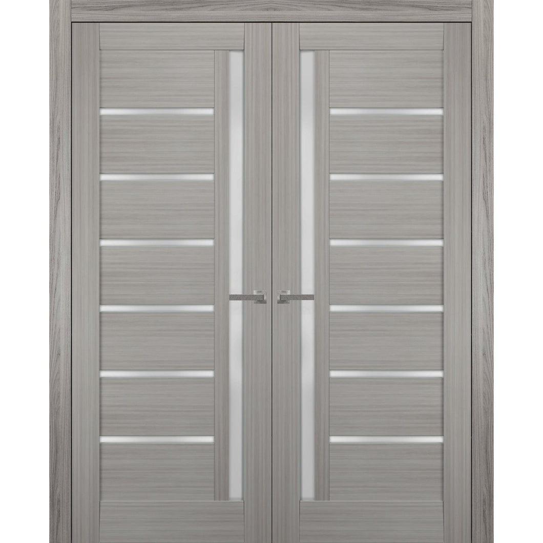 Solid French Double Doors Frosted Glass | Quadro 4088 | Grey Ash