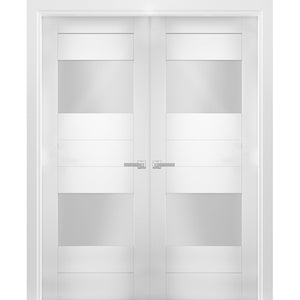 Solid French Double Doors Opaque Glass | Sete 6222 | White Silk