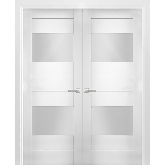 Solid French Double Doors Opaque Glass | Sete 6222 | White Silk