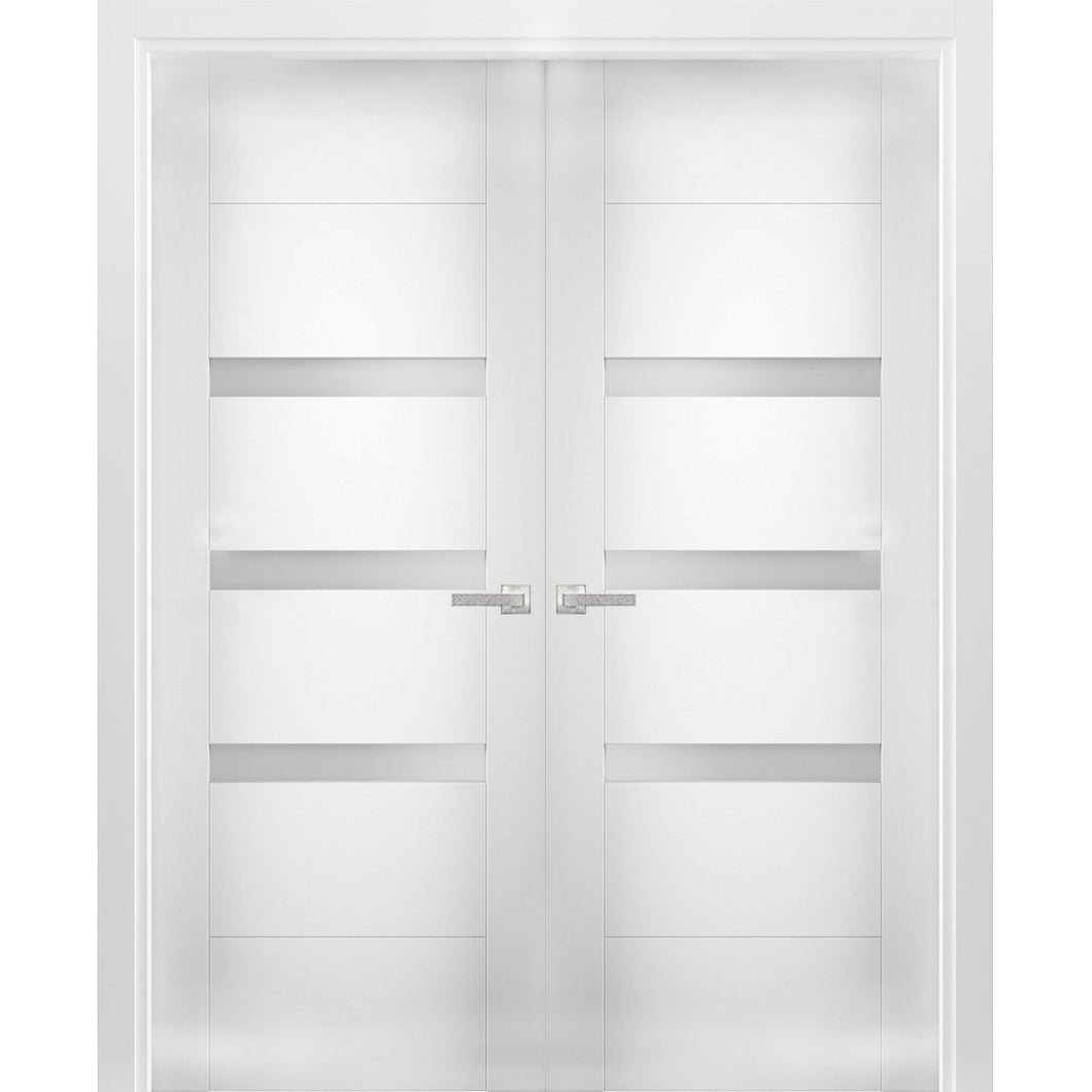 Solid French Double Doors Opaque Glass | Sete 6900 | White Silk