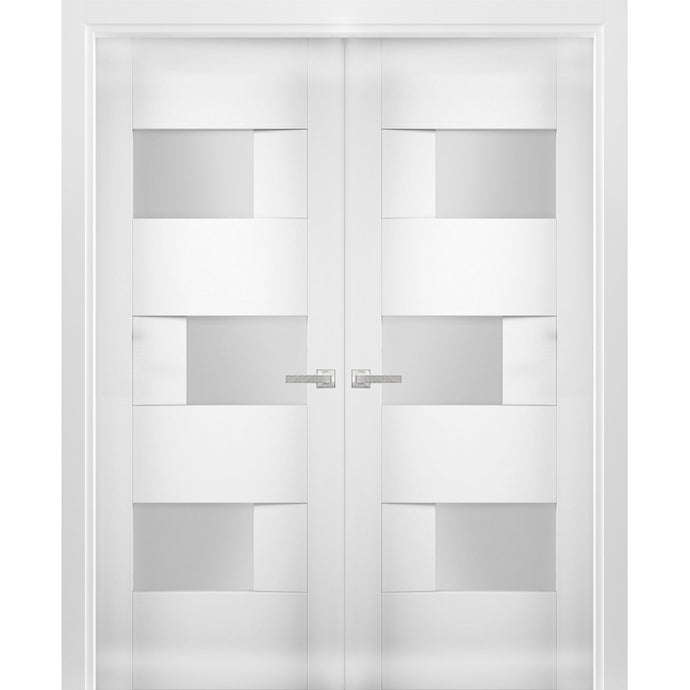 Solid French Double Doors Opaque Glass | Sete 6933 | White Silk