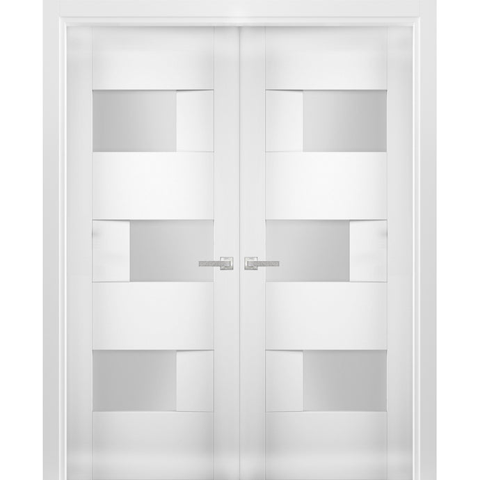 Solid French Double Doors Opaque Glass | Sete 6933 | White Silk - 36’’ x 80’’ (2* 18x80) - Home