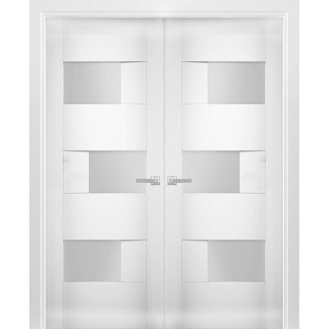 Solid French Double Doors Opaque Glass | Sete 6933 | White Silk
