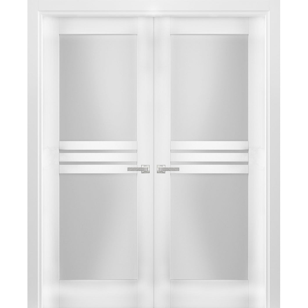 Solid French Double Doors Opaque Glass | Mela 7222 | White Silk
