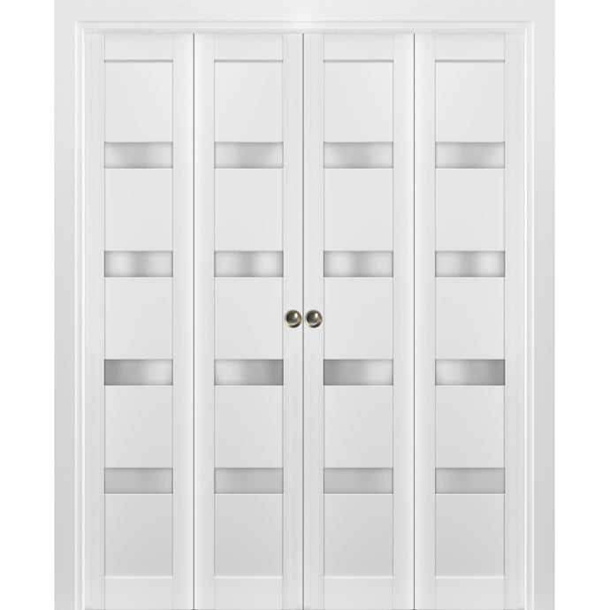 Sliding Closet Double Bi-fold Doors | Quadro 4113 | White Silk - 72’’ x 80’’ (4* 18x80) - Home