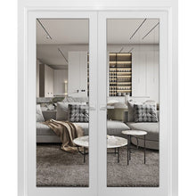 Load image into Gallery viewer, Solid French Double Doors Clear Glass | Lucia 2166 | White Silk - Butterfly Hinges / 36’’ x 80’’ (2* 18x80) - Home