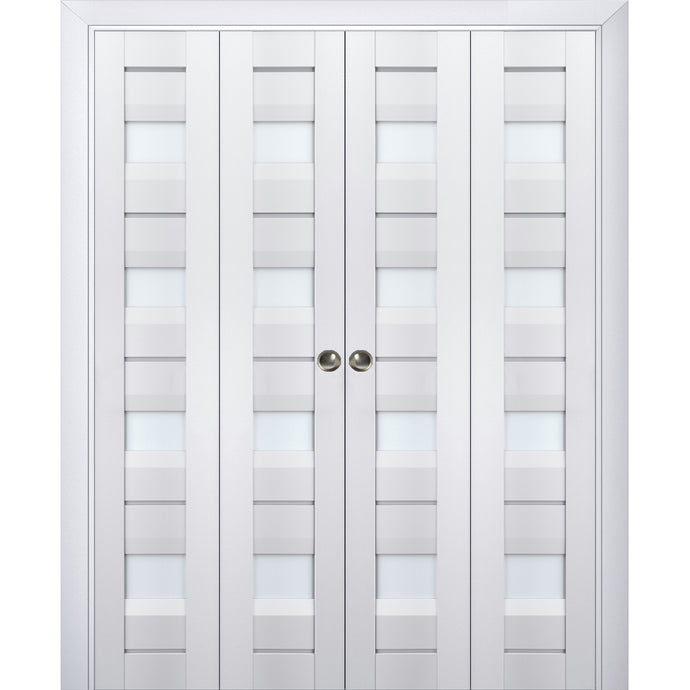 Sliding Closet Double Bi-fold Doors | Veregio 7455 | White Silk - 72’’ x 80’’ (4* 18x80) - Home