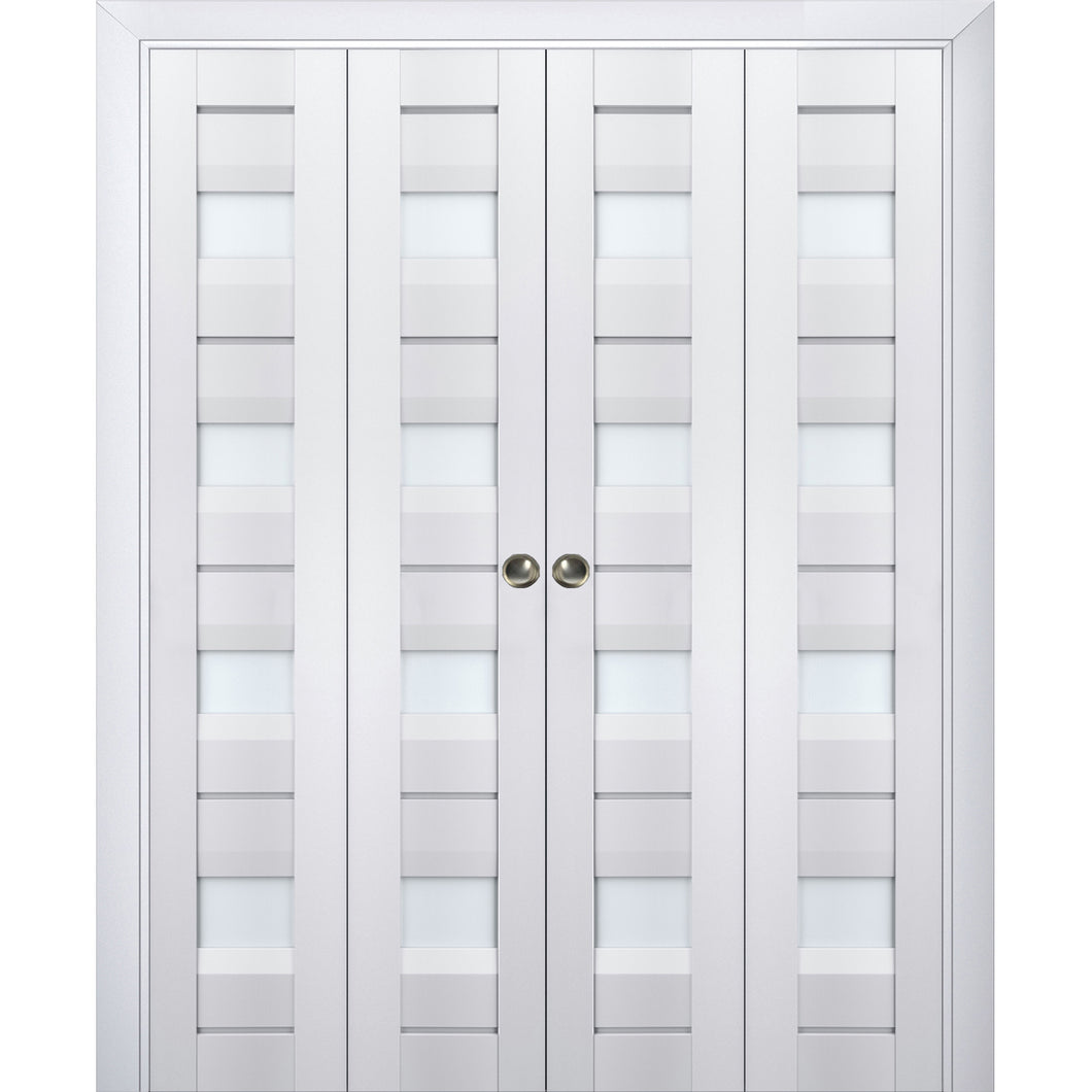 Sliding Closet Double Bi-fold Doors | Veregio 7455 | White Silk - 72’’ x 80’’ (4* 18x80) - Home