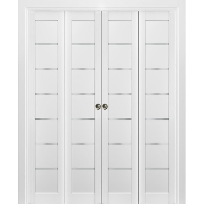 Sliding Closet Double Bi-fold Doors | Quadro 4117 | White Silk - 72’’ x 80’’ (4* 18x80) - Home