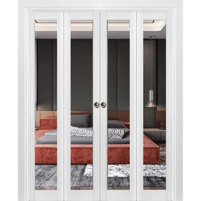 Sliding Closet Double Bi-fold Doors | Lucia 1299 | White Silk - 72’’ x 80’’ (4* 18x80) - Home