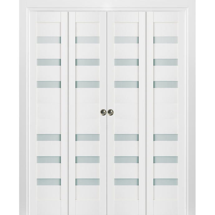 Sliding Closet Double Bi-fold Doors | Quadro 4266 | White Silk - 72’’ x 80’’ (4* 18x80) - Home