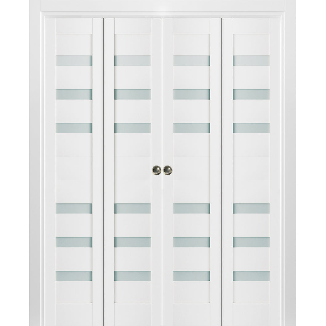 Sliding Closet Double Bi-fold Doors | Quadro 4266 | White Silk - 72’’ x 80’’ (4* 18x80) - Home