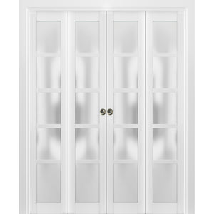 Sliding Closet Double Bi-fold Doors | Quadro 4002 | White Silk - 72’’ x 80’’ (4* 18x80) - Home