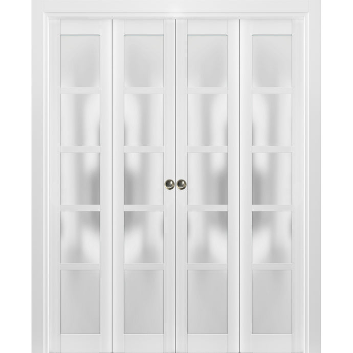 Sliding Closet Double Bi-fold Doors | Quadro 4002 | White Silk - 72’’ x 80’’ (4* 18x80) - Home