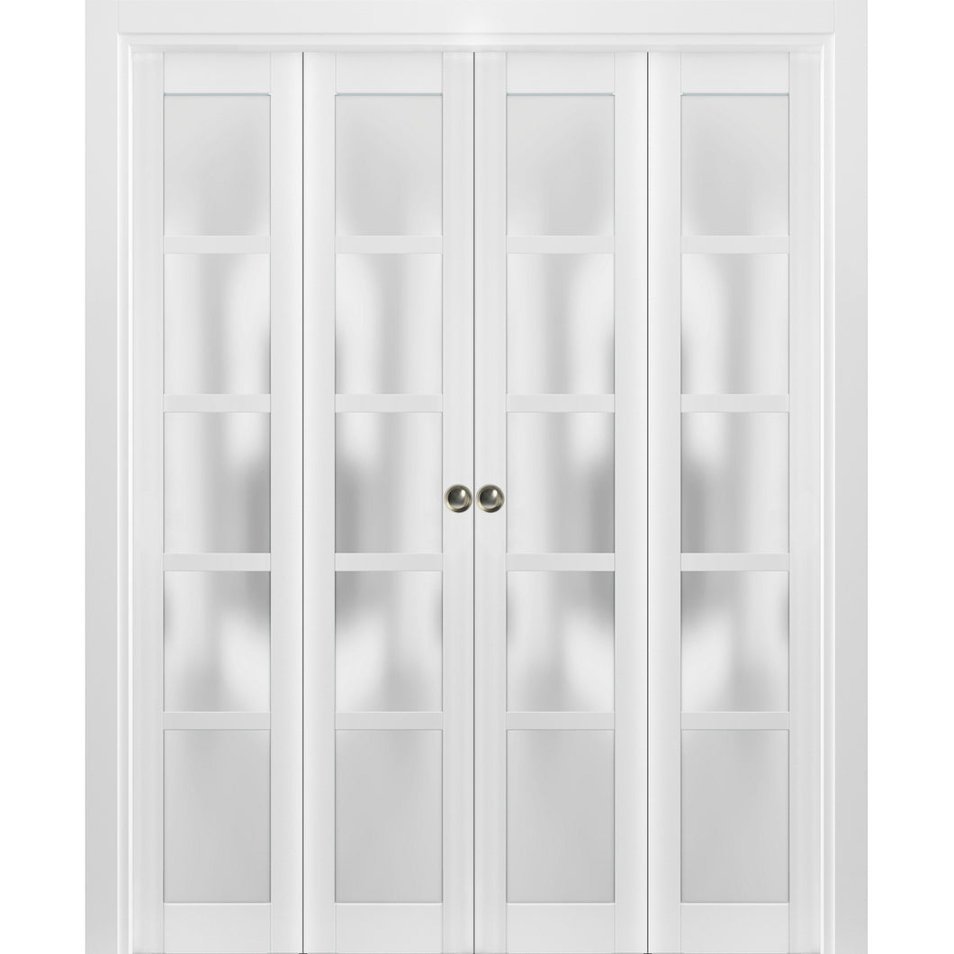 Sliding Closet Double Bi-fold Doors | Quadro 4002 | White Silk - 72’’ x 80’’ (4* 18x80) - Home