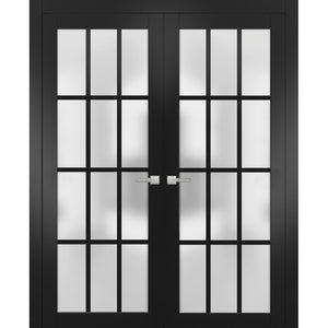 Solid French Double Frosted Glass Doors 12 Lites | Felicia 3312 | Matte Black