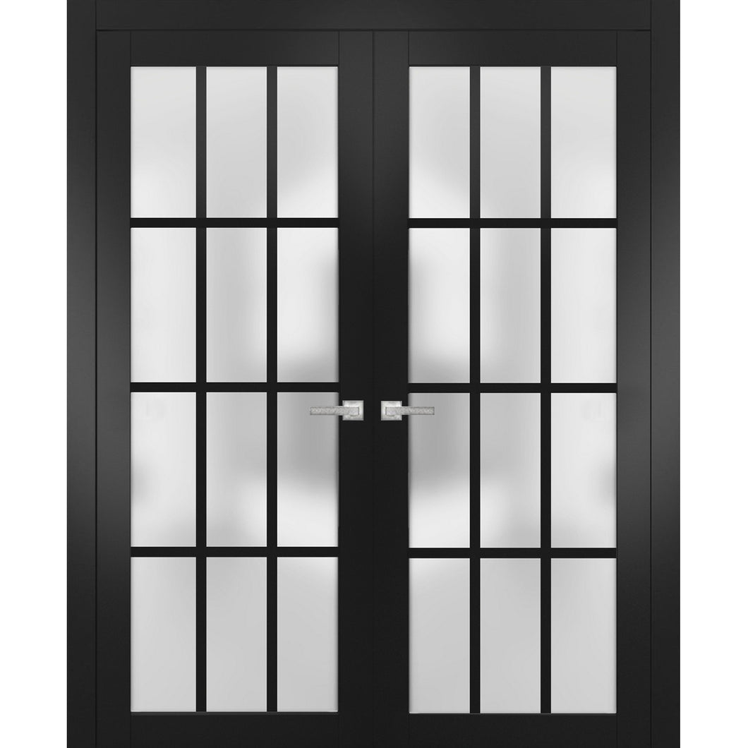 Solid French Double Frosted Glass Doors 12 Lites | Felicia 3312 | Matte Black
