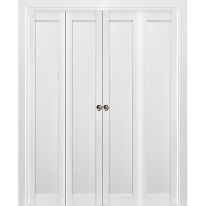 Sliding Closet Double Bi-fold Doors | Quadro 4111 | White Silk - 72’’ x 80’’ (4* 18x80) - Home