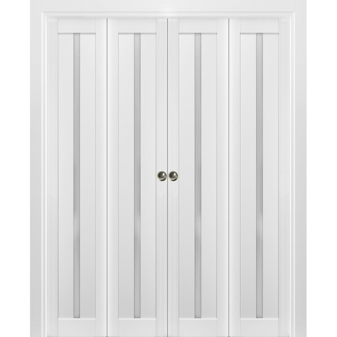 Sliding Closet Double Bi-fold Doors | Quadro 4112 | White Silk - 72’’ x 80’’ (4* 18x80) - Home