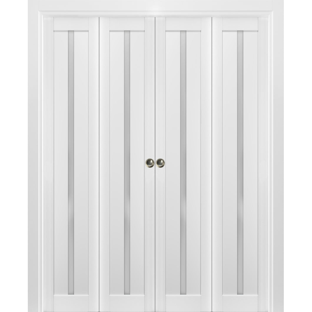 Sliding Closet Double Bi-fold Doors | Quadro 4112 | White Silk - 72’’ x 80’’ (4* 18x80) - Home