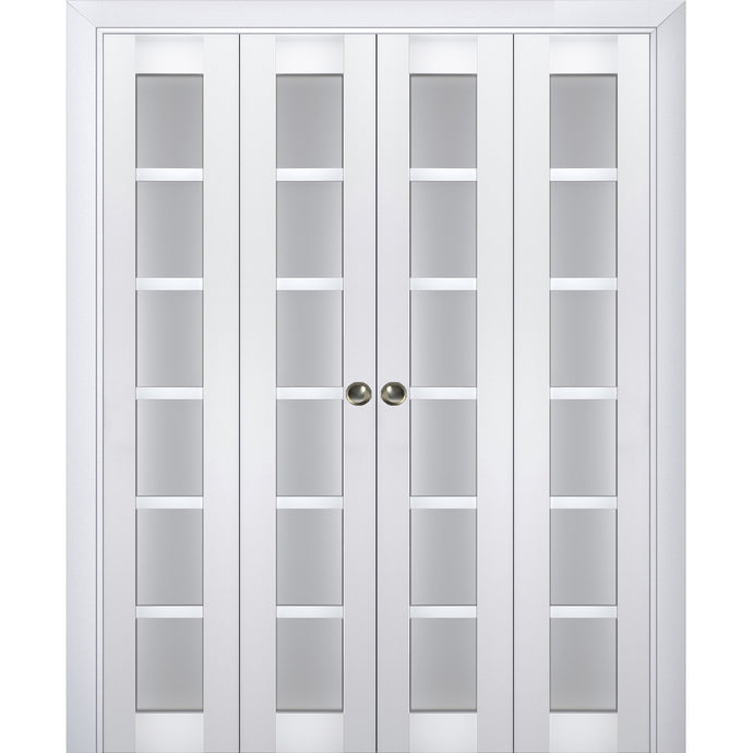 Sliding Closet Double Bi-fold Doors | Veregio 7602 | White Silk - 72’’ x 80’’ (4* 18x80) - Home